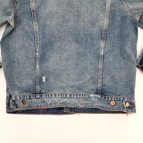 Lucky Brand Distressed Tomboy Trucker Jean Medium Wash Denim Jacket Size Large - Picture 10 of 16